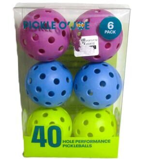 Pickle O' Joe 6 Pack Pickleballs 40 Hole Indoor Outdoor Performance Balls